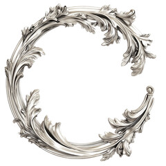 Poster - Ornate circular silver leaf design with detailed texture isolated against transparent background elegant artistic element.