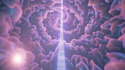 Poster - Ethereal staircase leading through swirling clouds in pastel colors  