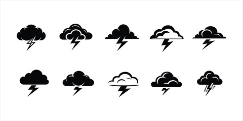 cloud lightning silhouette vector set illustration on white background. cloud lightning black color 