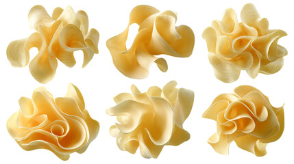 Poster - Abstract food photography of delicate golden yellow pasta shapes isolated on art macro image style light design on transparent background