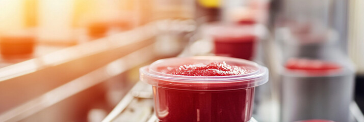 Poster - Fruit Puree Filling Process in Modern Factory Generative AI