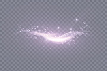Poster - Soft glowing pink light trail with gentle curve and radiant flare on transparent background. Suggests magical comet motion with smooth energy flow and dreamy glow.