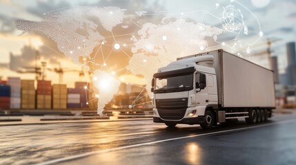 Wall Mural - logistics international delivery concept, world map with logistic network distribution on background