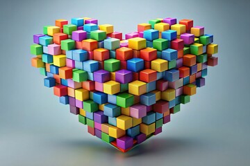 Poster - Abstract Geometric Heart: Cubes Composition, Rule of Thirds