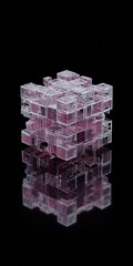 Fototapete - a cube made of clear plastic with pink blocks. the cube is sitting on a black background