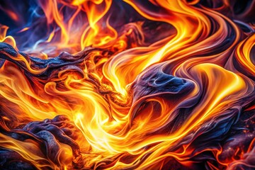 Poster - Abstract Flame Macro Photography: Dynamic Energy Flow, Fiery Abstract Art