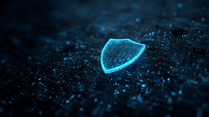 Poster - Cybersecurity digital shield protection network technology abstract background image web data safe risk blue dark