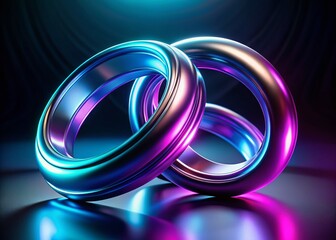 Poster - Abstract Blue Purple 3D Rings Low Light Photography Stock Photo