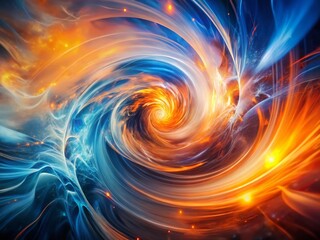Poster - Abstract Blue Orange Glowing Lines Double Exposure Background