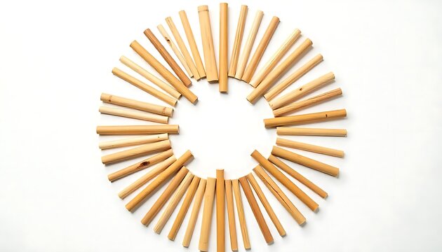 Radial Arrangement of Brown Bamboo Straws on White Background, created with generative ai