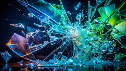 Poster - Abstract Blue and Green Shattered Glass Long Exposure Photography