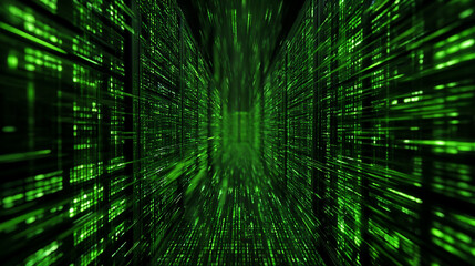 Poster - Abstract green digital data stream corridor background technology illustration futuristic matrix style design art