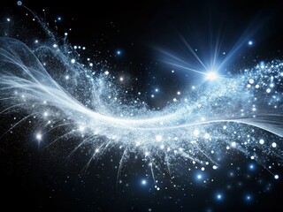 Poster - Abstract Black Background with Glowing White Particles and Trails - Cosmic Dust and Nebula Effect