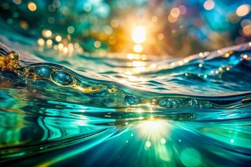 Poster - Abstract Aqua Water Surface: Double Exposure Ripple Light Reflections Stock Photo