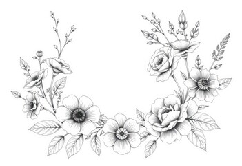  Vintage wedding invitation floral design, engraved pencil sketch style, vector art, typography