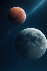 Wall Mural - Stunning view of Mars and the Moon in space, symbolizing space exploration and planetary observation.