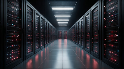 Poster - Modern data center server room interior technology infrastructure digital network powerful servers high tech web