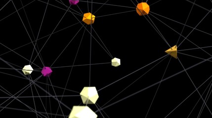 Aufkleber - Stock photo of an abstract network with colorful polygons connected by lines. Perfect for technology, connection, and networking concepts.