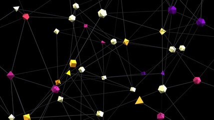 Leinwandbilder - Stock photo of an abstract network with colorful 3D shapes interconnected.  Perfect for technology, connection, and networking concepts.