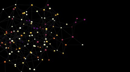 Leinwandbilder - Stock photo of abstract network connection.  Colorful dots and lines on black background. Ideal for technology, data, and connectivity concepts.