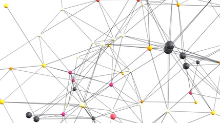 Poster - Stock photo of an abstract network with colorful nodes and connecting lines. Ideal for tech, business, and communication concepts.