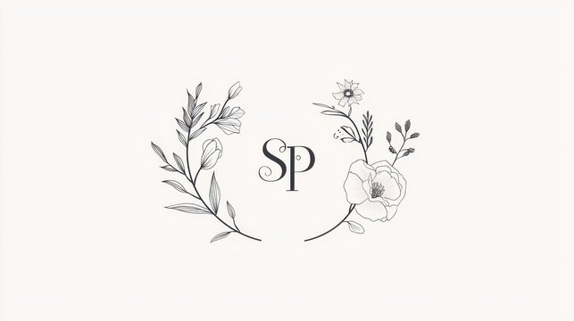 Classic black and white wedding logo with elegant S and P initials and minimal embellishment