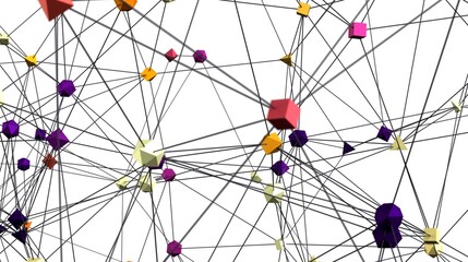 Fototapete - Abstract illustration of a network with colorful geometric shapes. Ideal for technology, connection, and communication concepts.