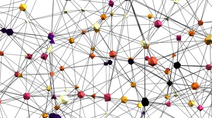 Fototapete - Abstract background image depicting a network of interconnected colorful polygons. Ideal for technology, connection, and networking concepts.