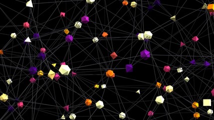 Fototapete - Stock photo of an abstract network visualization with colorful polygons and connecting lines. Ideal for technology, connection, and network concepts.