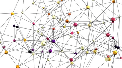 Fototapete - Colorful 3D polygonal nodes connected by lines, representing network, connection, or communication.