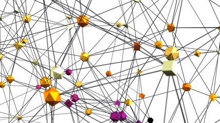 Fototapete - Stock photo of an abstract network with colorful polygons and interconnected lines. Ideal for technology, connection, and network concepts.