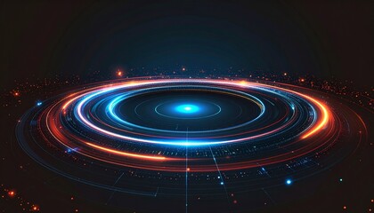 Leinwandbilder - A vibrant illustration of a technological portal or futuristic digital interface, with glowing light rings and abstract elements 