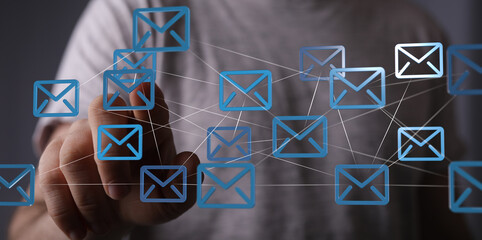 Poster - Image of interconnected email icons, representing global communication and networking.