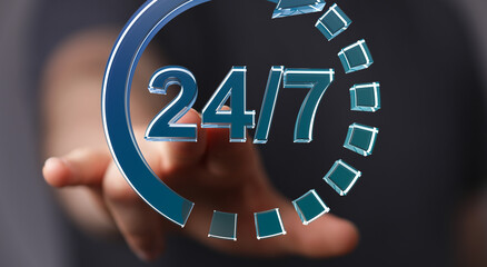 Poster - High-quality stock photo of a hand interacting with a 24/7 digital concept. Perfect for websites and marketing materials.
