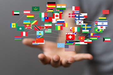 Leinwandbilder - Image of interconnected flags representing international collaboration and globalization.