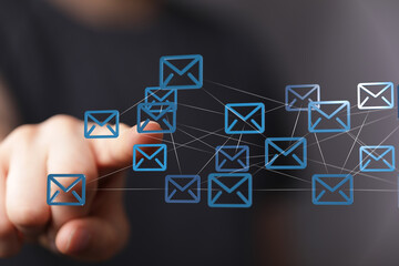 Aufkleber - Image of interconnected email icons, representing global communication and networking.