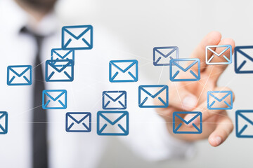 Aufkleber - Image of interconnected email icons, representing global communication and networking.