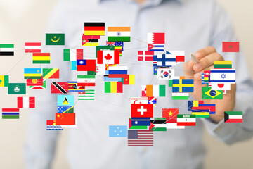Leinwandbilder - Flags of many countries interconnected, symbolizing global collaboration and international relations.