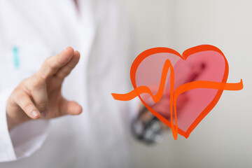 Aufkleber - Image of a doctor presenting a heart health concept on a screen. Perfect for medical websites and presentations.