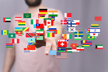 Leinwandbilder - Image of interconnected flags symbolizing global business, international relations, or world unity.