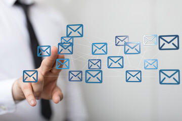 Fototapete - Modern digital communication.  Email marketing, network, connection, global reach, technology.