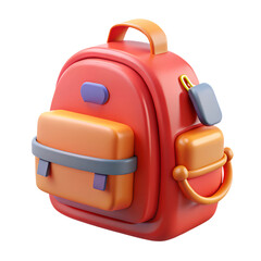 Poster - A vibrant 3d rendered icon depicting a backpack perfect for illustrating school or travel concepts in a modern style.