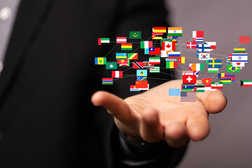 Leinwandbilder - Image of diverse flags interconnected, symbolizing global reach and international collaboration.