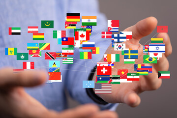 Leinwandbilder - Image of interconnected flags representing global business, international relations, or world trade.