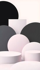 Aufkleber - Retro 3d Shapes Create A Peaceful Abstract Art Image With Soft Pastel Gradients. The Black And White Color Scheme Evokes Calm, Serenity, And Balance. Perfect For Backgrounds, Presentations, And