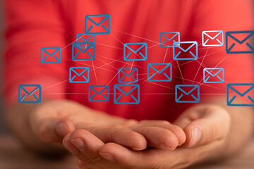 Fototapete - Image of interconnected email icons, representing global communication and networking.