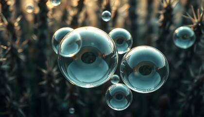 Fototapete - Abstract Three Dimensional Bubbles, Gently Reflecting Light. Plant Like Textures Create A Relaxing Background. Perfect For Wellness, Natural Beauty, And Peaceful Concepts.