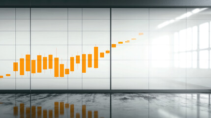 Aufkleber - Orange bar chart, financial graph, business growth, modern office, reflective floor, success concept