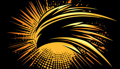Poster - Dynamic abstract design with orange and yellow color elements depicting speed and energy on a black background.