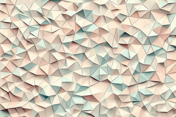 Poster - Abstract geometric low poly background in pastel colors of pink, teal, and white creating a seamless textured pattern.